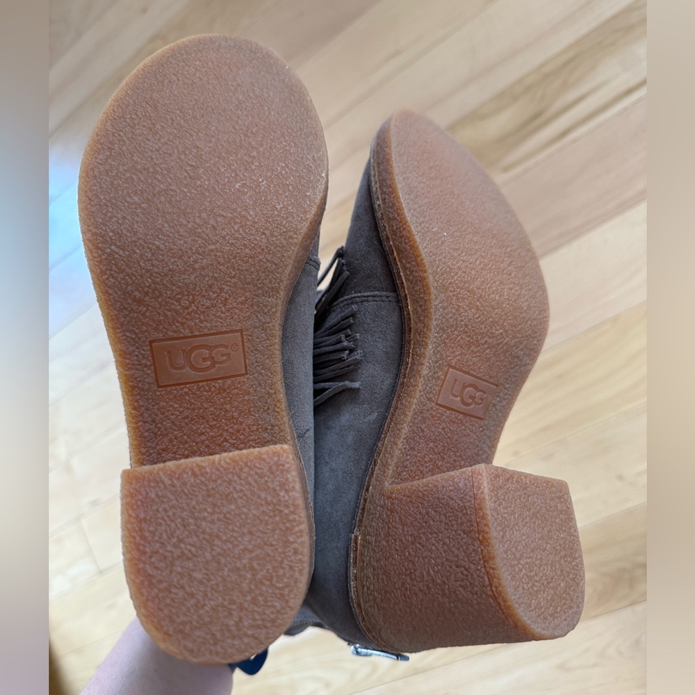 UGG Corin gray suede fridge tassel ankle booties, size 6.5 - Picture 8 of 12